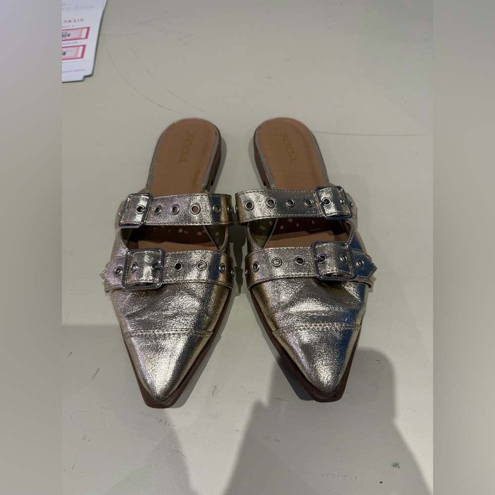 Silver Buckle Slip-On Women's Shoes